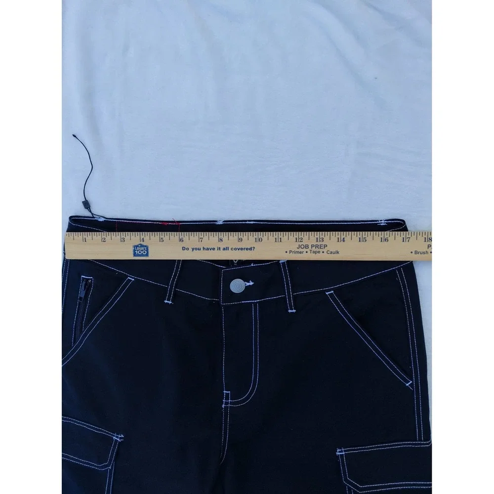 New True Religion Men's Black Denim Cargo Shorts Contrast Stitch Zip Baggy Skate